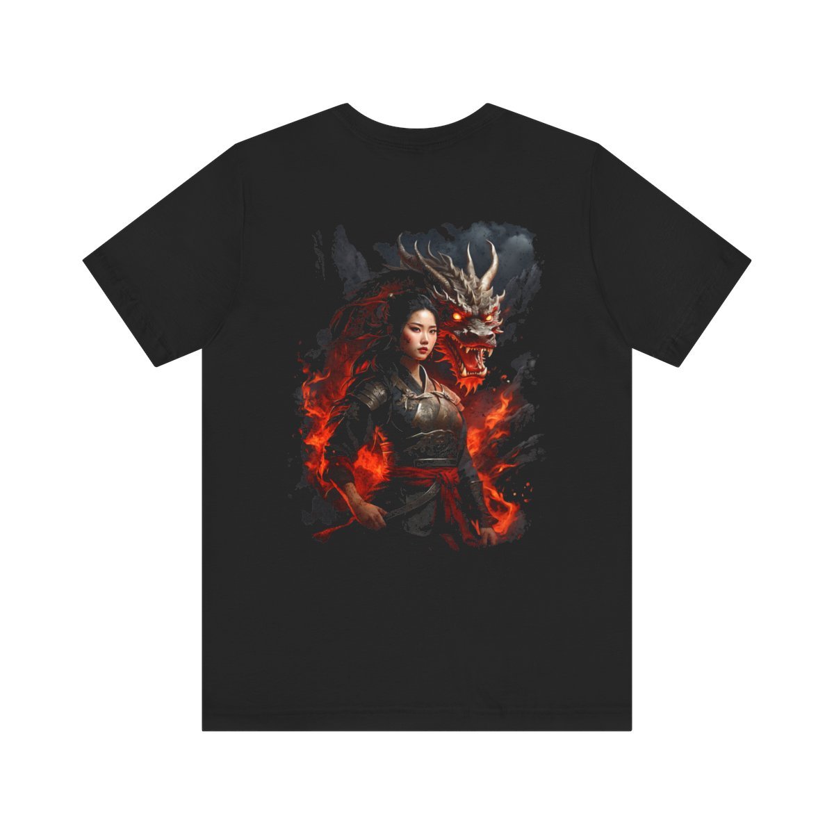 Flamebound Dragon Lady Warrior (Unisex Jersey Short Sleeve Tee) - Image 3