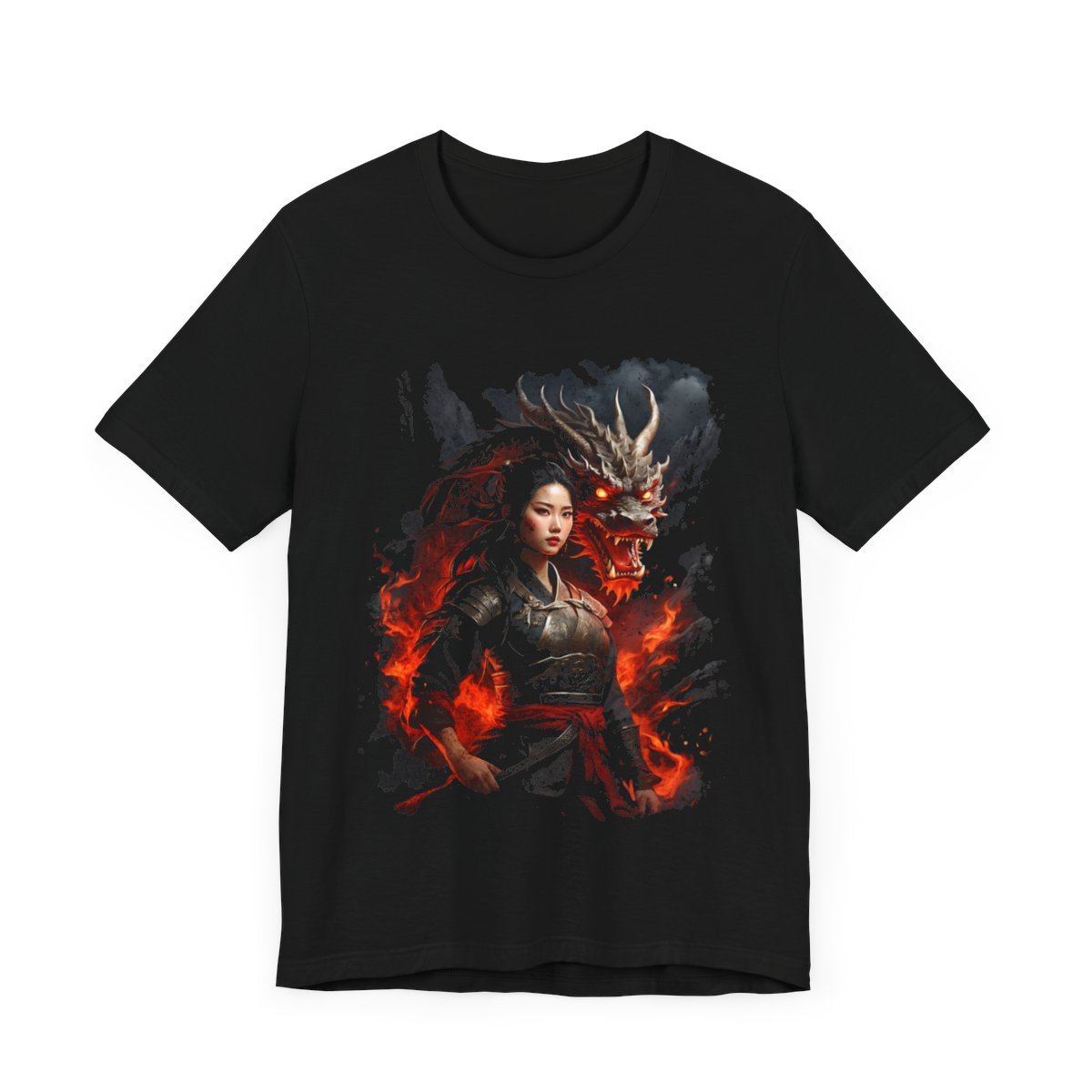 Flamebound Dragon Lady Warrior (Unisex Jersey Short Sleeve Tee) - Image 4