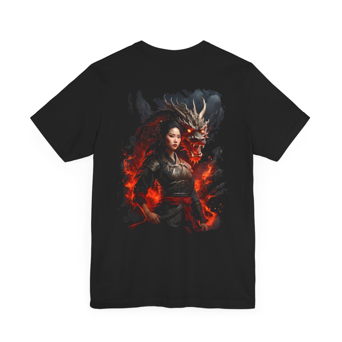 Flamebound Dragon Lady Warrior (Unisex Jersey Short Sleeve Tee) - Image 5