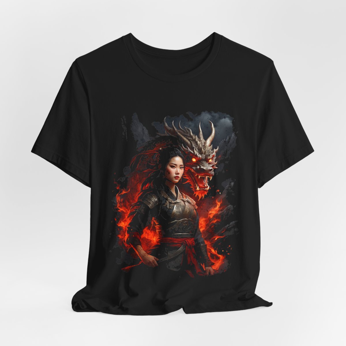 Flamebound Dragon Lady Warrior (Unisex Jersey Short Sleeve Tee) - Image 7