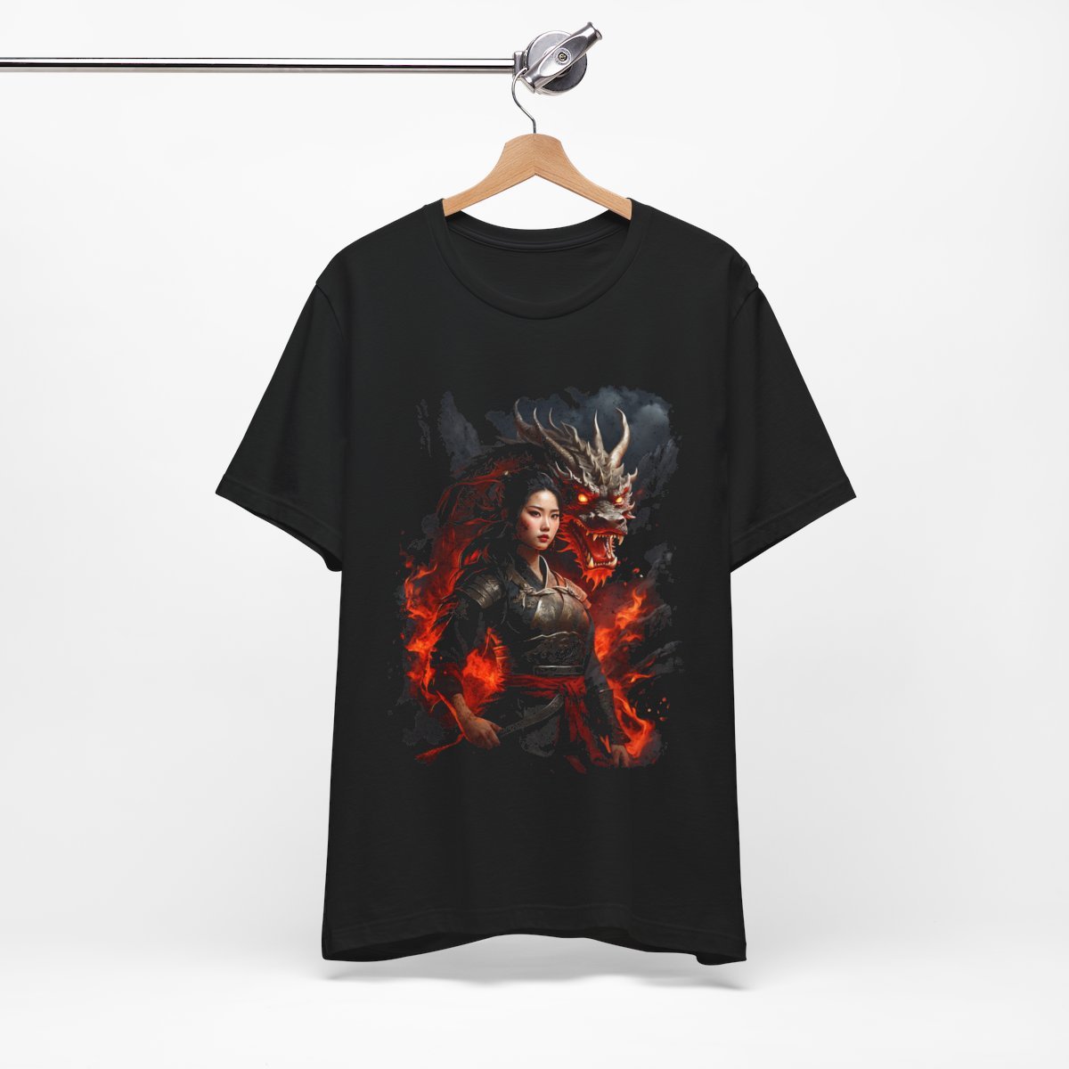 Flamebound Dragon Lady Warrior (Unisex Jersey Short Sleeve Tee) - Image 8