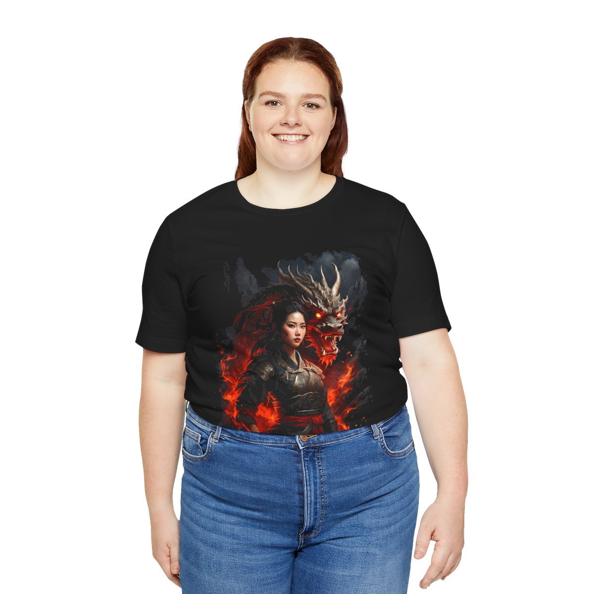 Flamebound Dragon Lady Warrior (Unisex Jersey Short Sleeve Tee) - Image 15