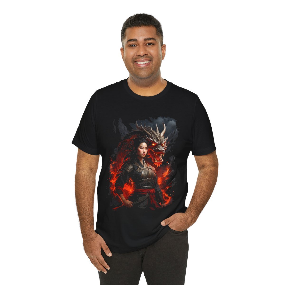 Flamebound Dragon Lady Warrior (Unisex Jersey Short Sleeve Tee) - Image 16