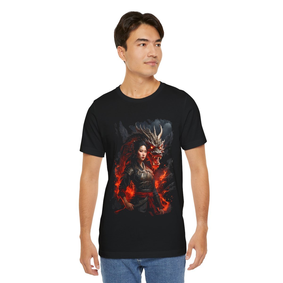 Flamebound Dragon Lady Warrior (Unisex Jersey Short Sleeve Tee) - Image 20