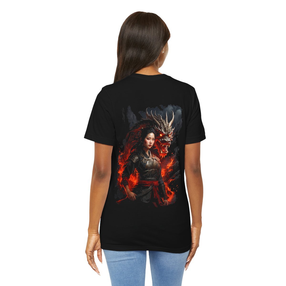 Flamebound Dragon Lady Warrior (Unisex Jersey Short Sleeve Tee) - Image 23