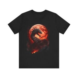 Black Fire Dragon on a Blood Moon (Unisex Jersey Short Sleeve Tee)