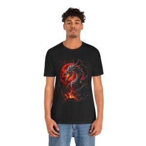 Fire Dragon Underneath a Blood Red Moon  (Unisex Jersey Short Sleeve Tee)