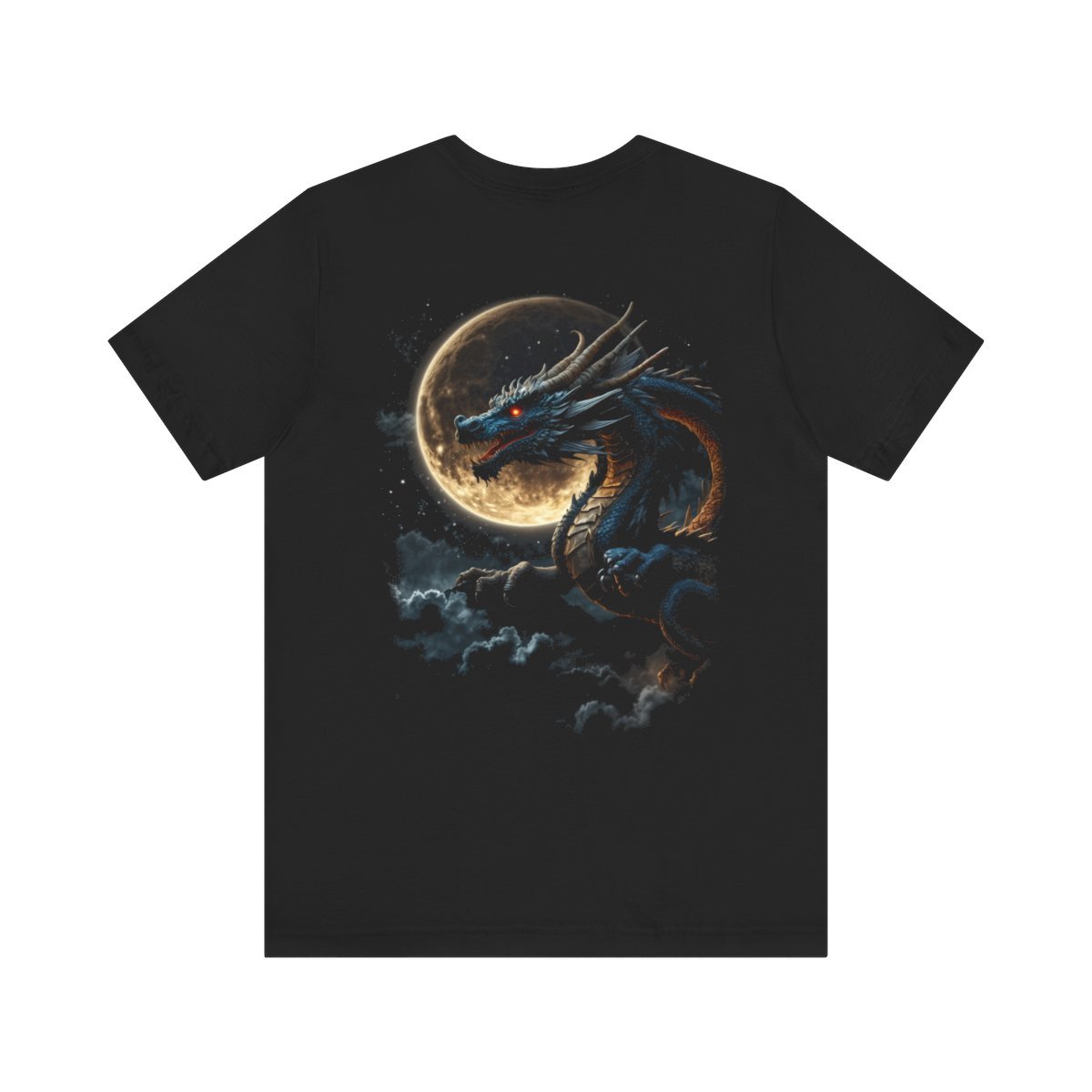 Golden Dragon flying over a silvery Full Moon (Unisex Jersey Short Sleeve Tee) - Image 3