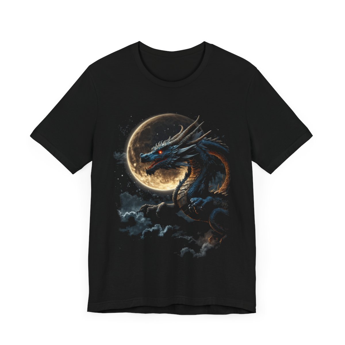 Golden Dragon flying over a silvery Full Moon (Unisex Jersey Short Sleeve Tee) - Image 4