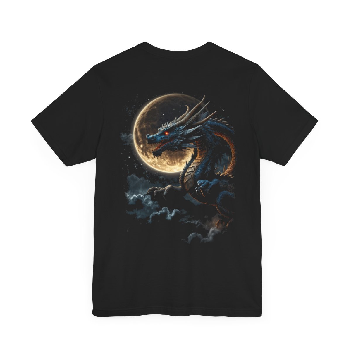 Golden Dragon flying over a silvery Full Moon (Unisex Jersey Short Sleeve Tee) - Image 5