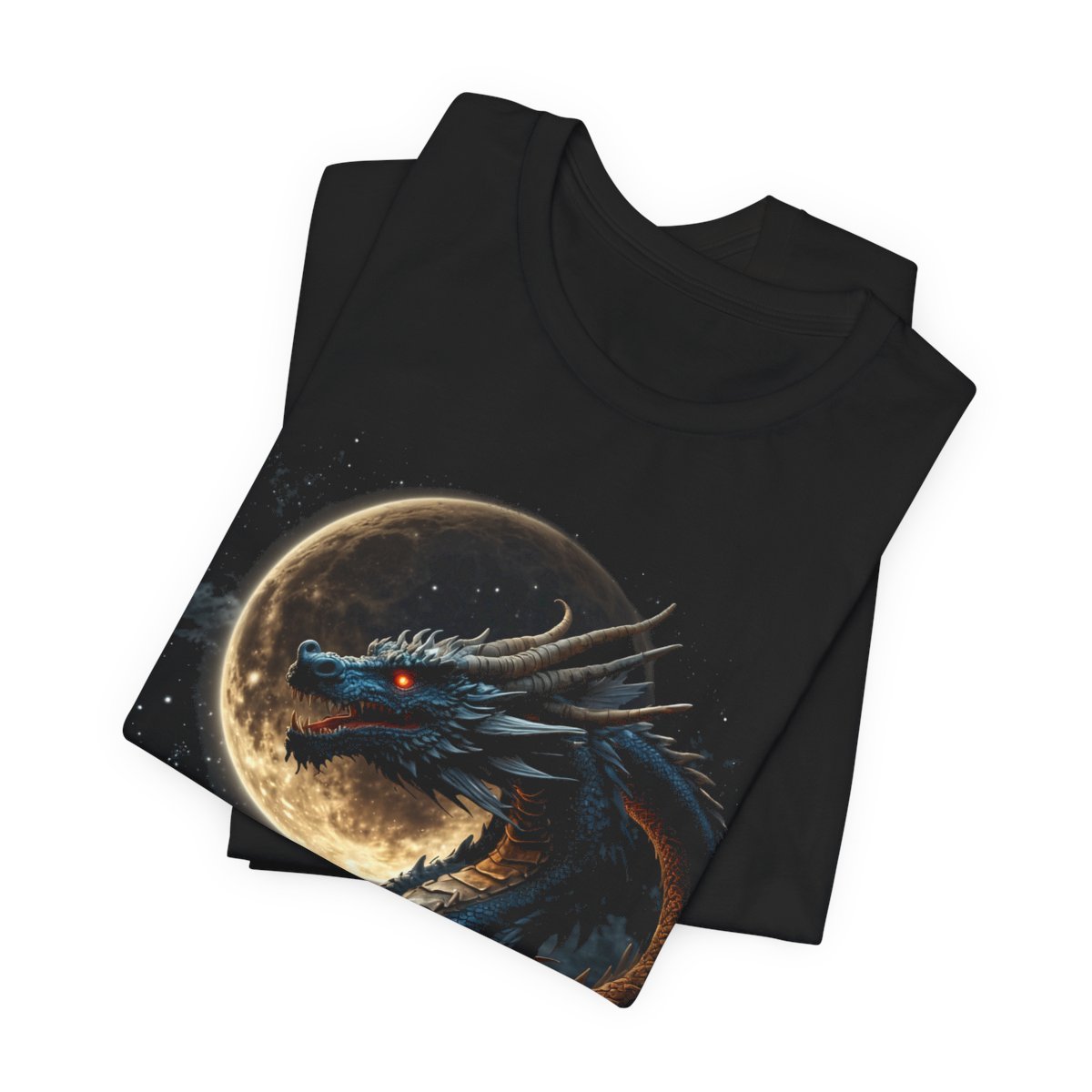 Golden Dragon flying over a silvery Full Moon (Unisex Jersey Short Sleeve Tee) - Image 6