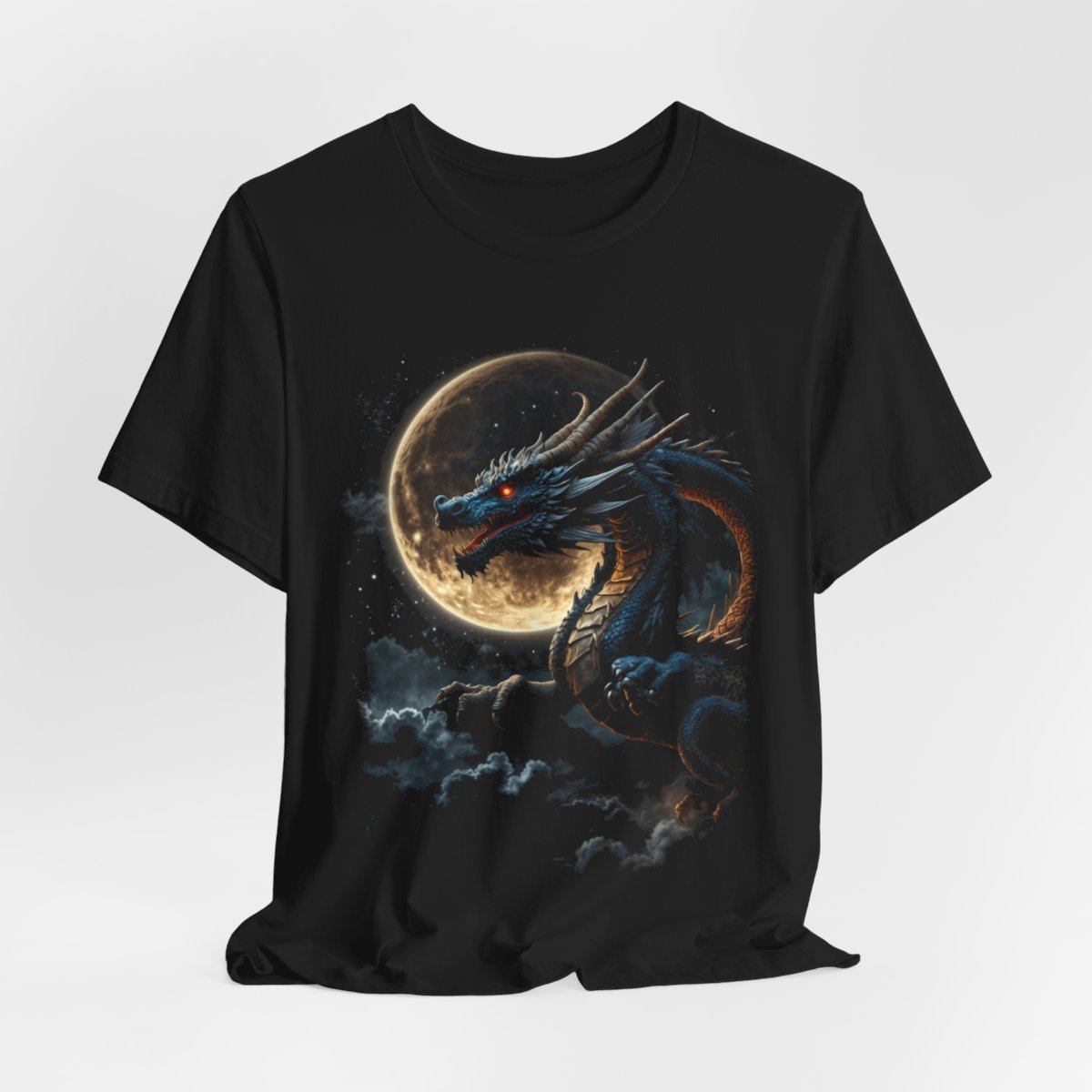 Golden Dragon flying over a silvery Full Moon (Unisex Jersey Short Sleeve Tee) - Image 7