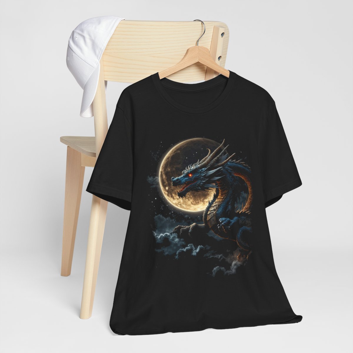 Golden Dragon flying over a silvery Full Moon (Unisex Jersey Short Sleeve Tee) - Image 9