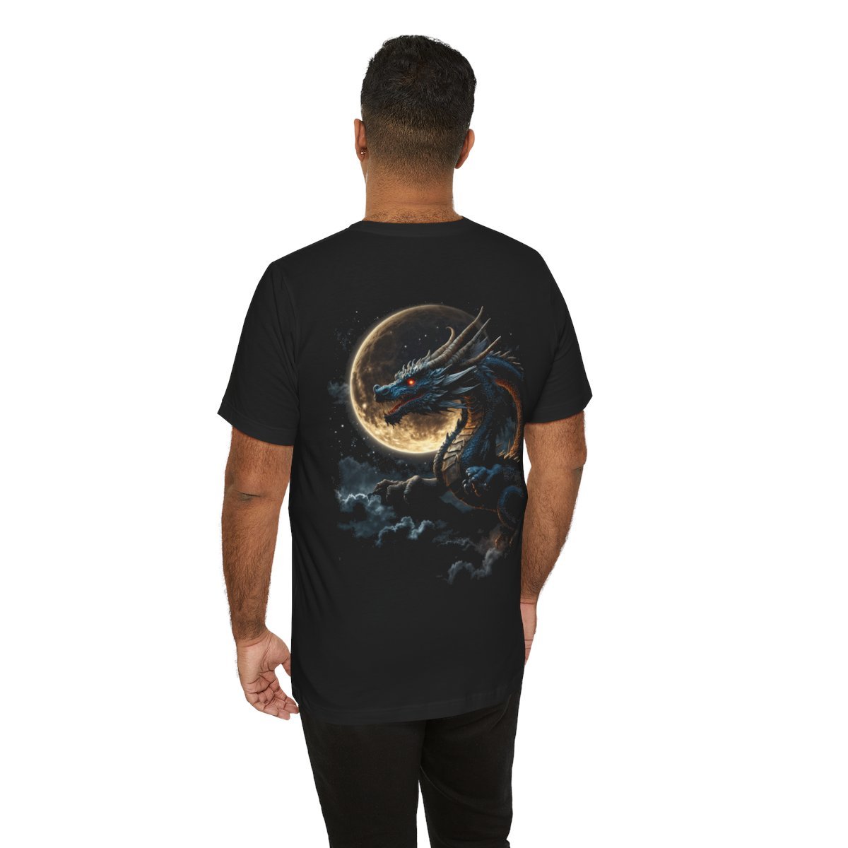 Golden Dragon flying over a silvery Full Moon (Unisex Jersey Short Sleeve Tee) - Image 17