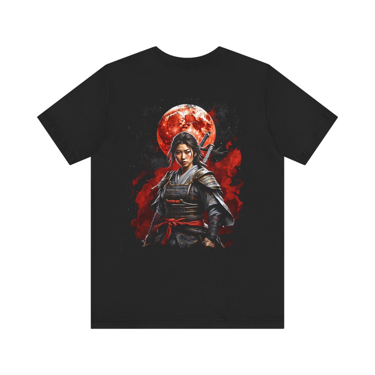 Samurai Woman Warrior of the Blood Red Moon (Unisex Jersey Short Sleeve Tee) - Image 3