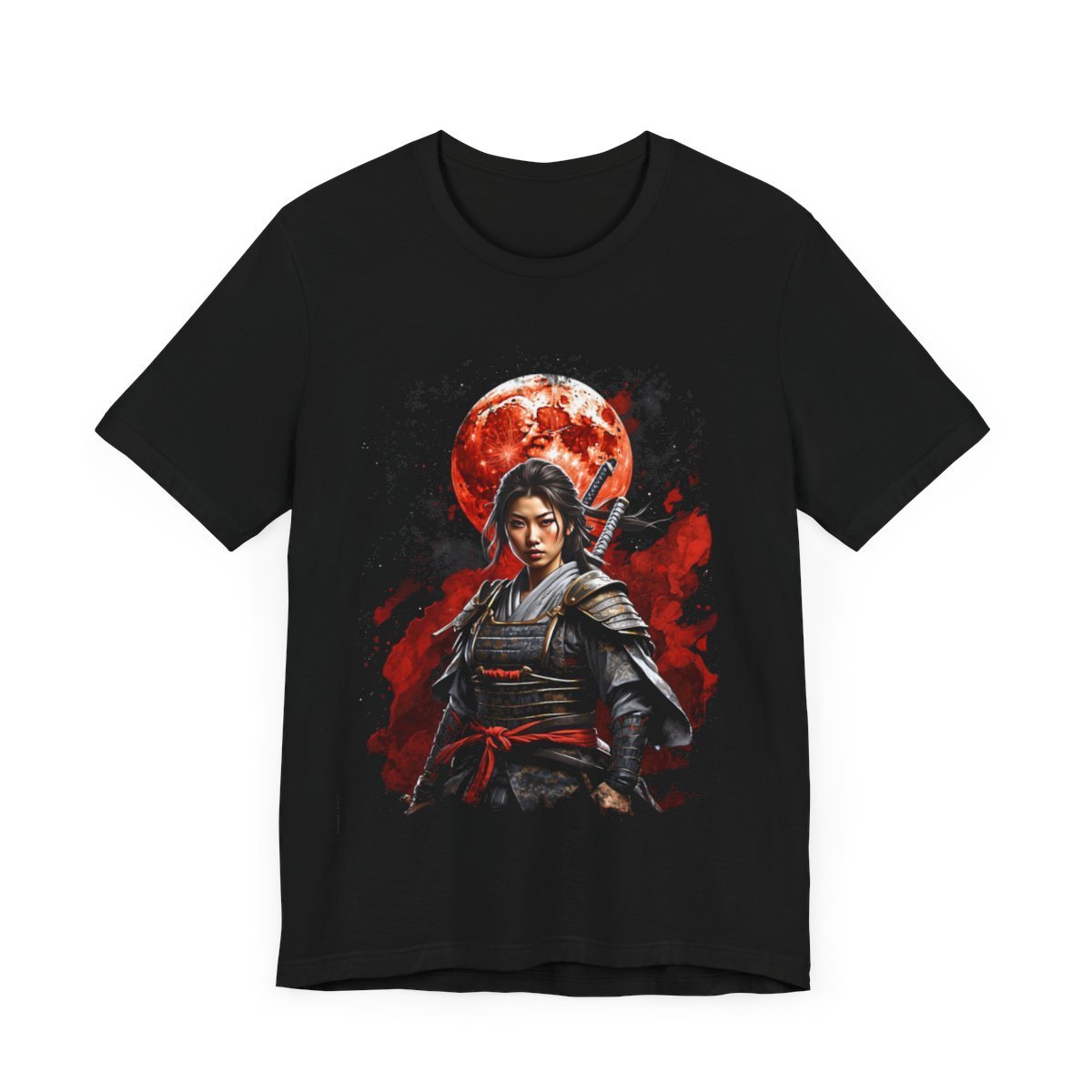 Samurai Woman Warrior of the Blood Red Moon (Unisex Jersey Short Sleeve Tee) - Image 4