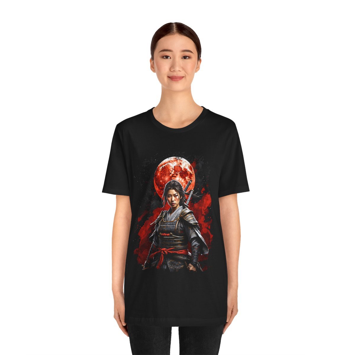 Samurai Woman Warrior of the Blood Red Moon (Unisex Jersey Short Sleeve Tee) - Image 12
