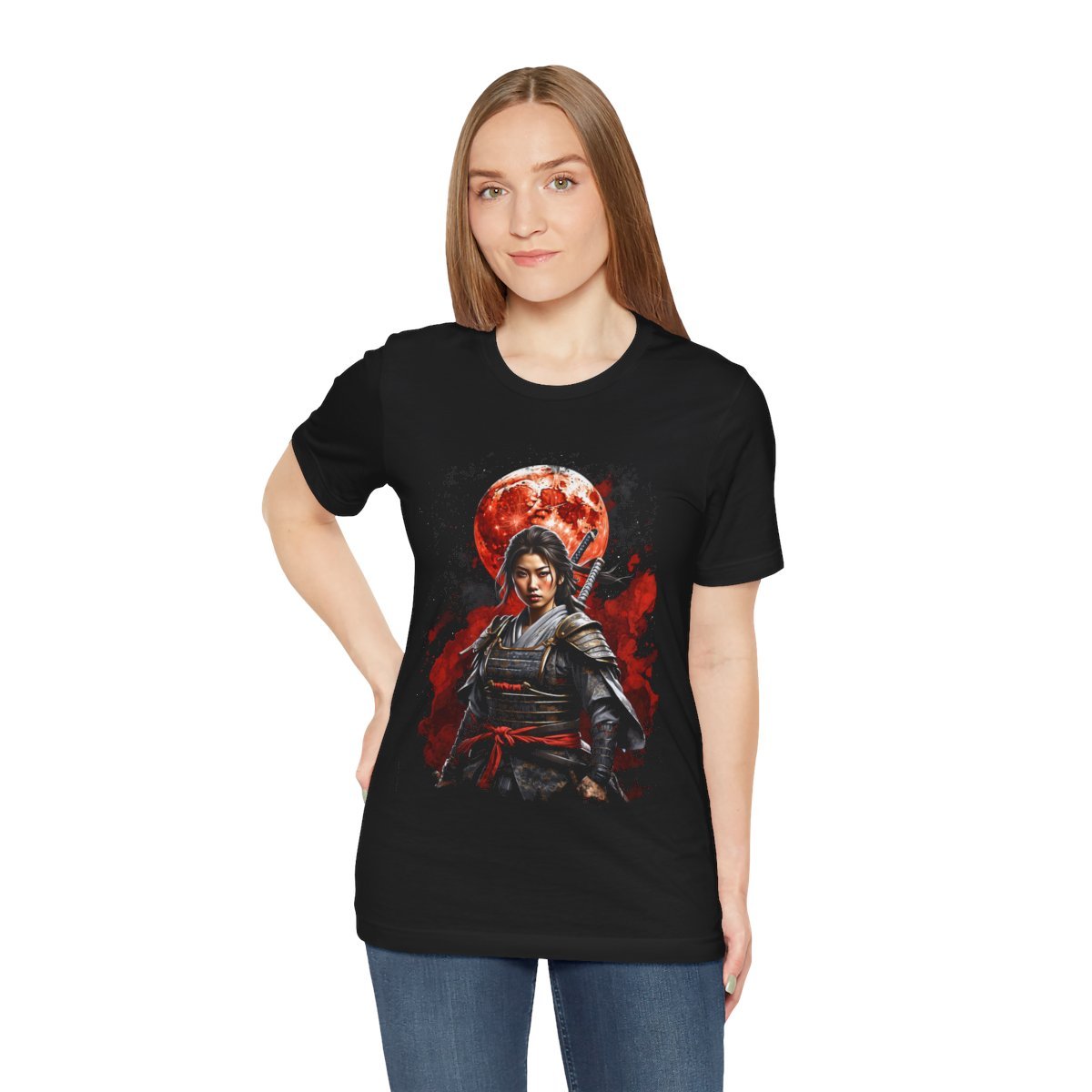 Samurai Woman Warrior of the Blood Red Moon (Unisex Jersey Short Sleeve Tee) - Image 13