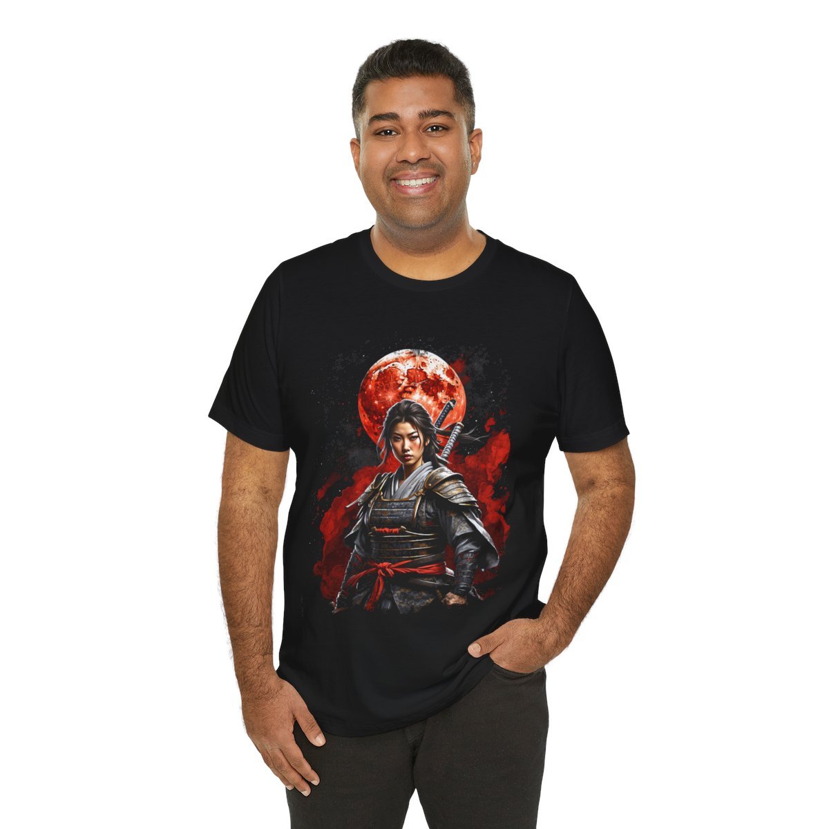 Samurai Woman Warrior of the Blood Red Moon (Unisex Jersey Short Sleeve Tee) - Image 16