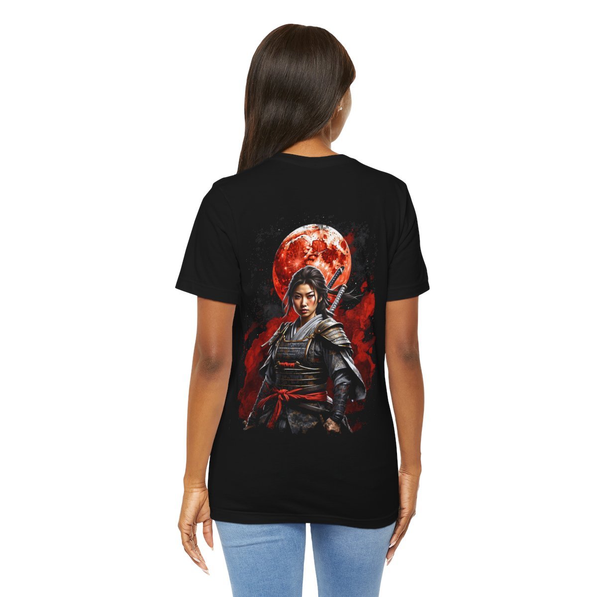 Samurai Woman Warrior of the Blood Red Moon (Unisex Jersey Short Sleeve Tee) - Image 23