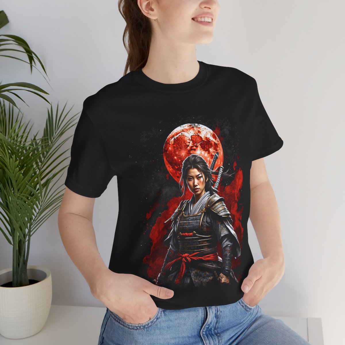 Samurai Woman Warrior of the Blood Red Moon (Unisex Jersey Short Sleeve Tee) - Image 24