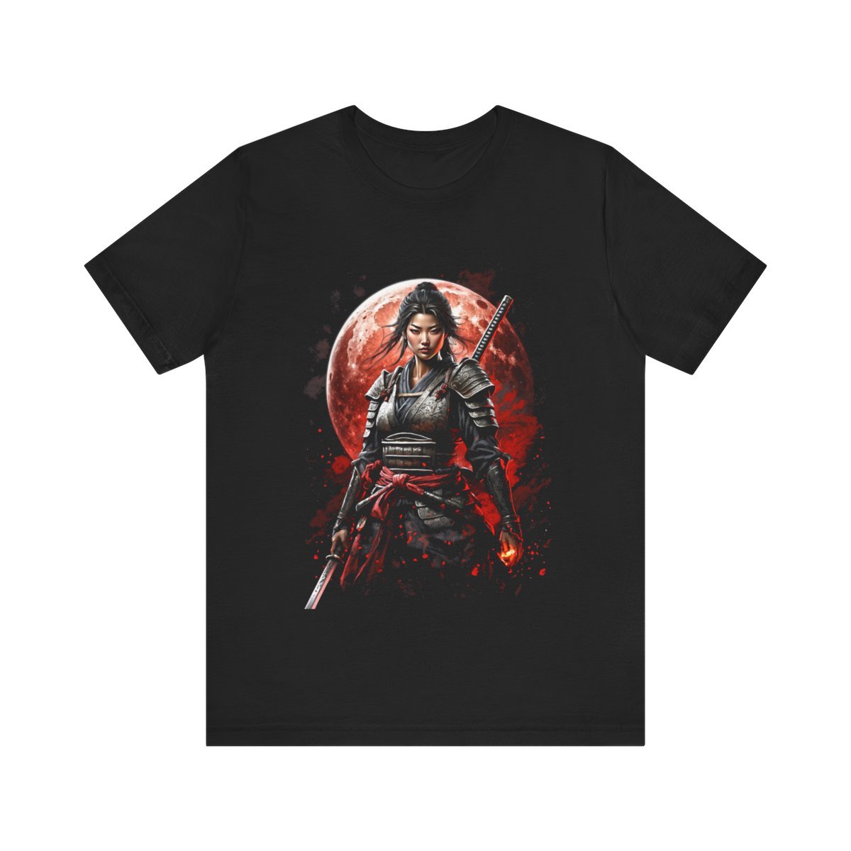 Samurai Woman Warrior of the Blood Moon of Unisex Jersey Short Sleeve Tee