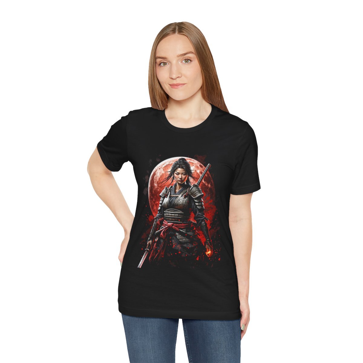 Samurai Woman Warrior of the Blood Moon of Unisex Jersey Short Sleeve Tee - Image 13