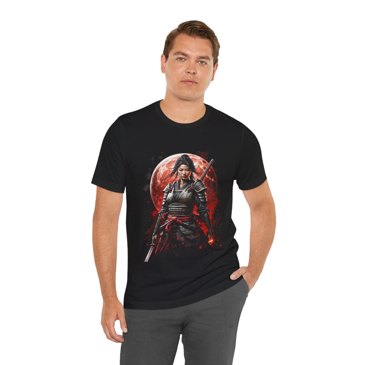 Samurai Woman Warrior of the Blood Moon of Unisex Jersey Short Sleeve Tee - Image 14