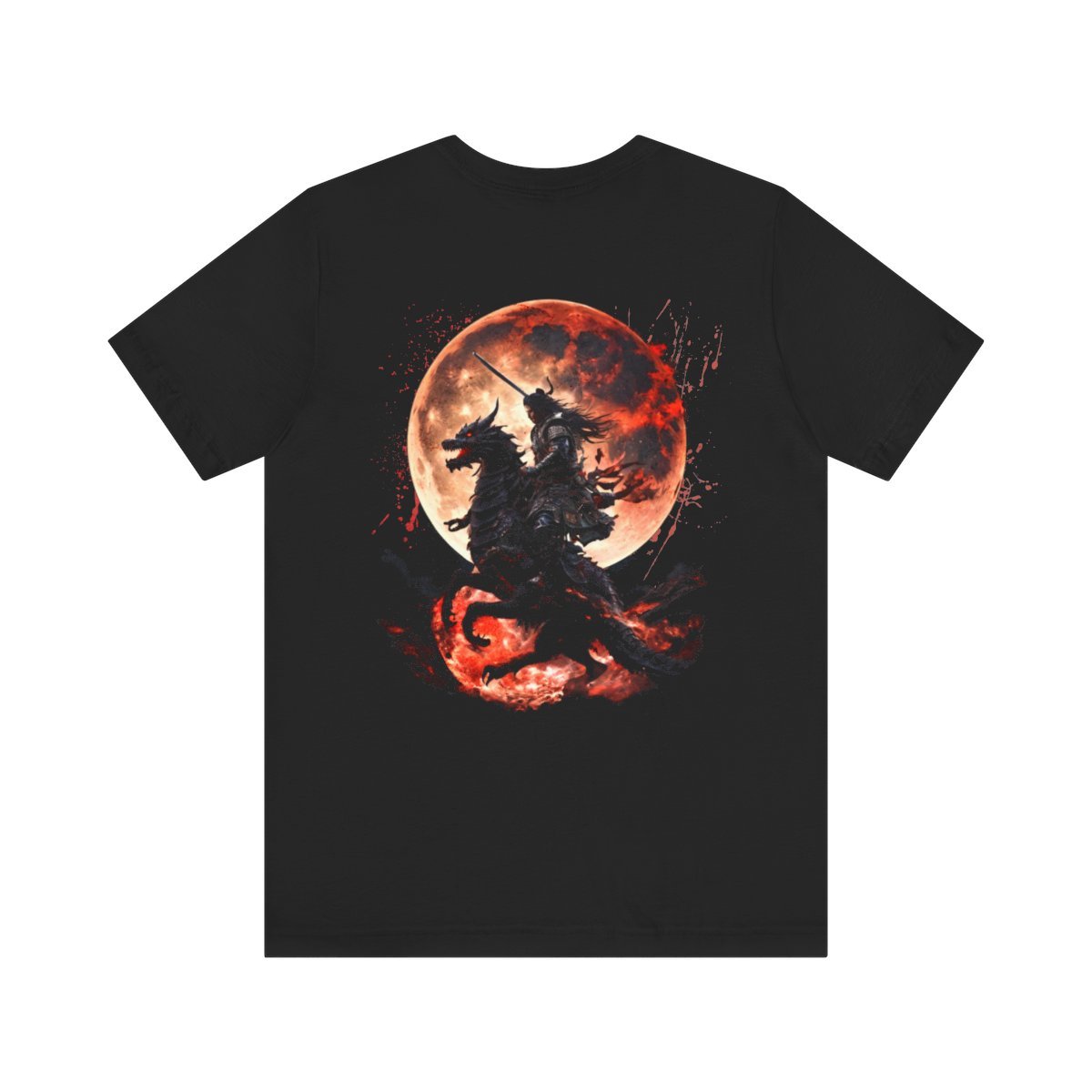 Dragon Rider Riding Across a Blood red Moon Unisex Jersey Short Sleeve Tee - Image 3