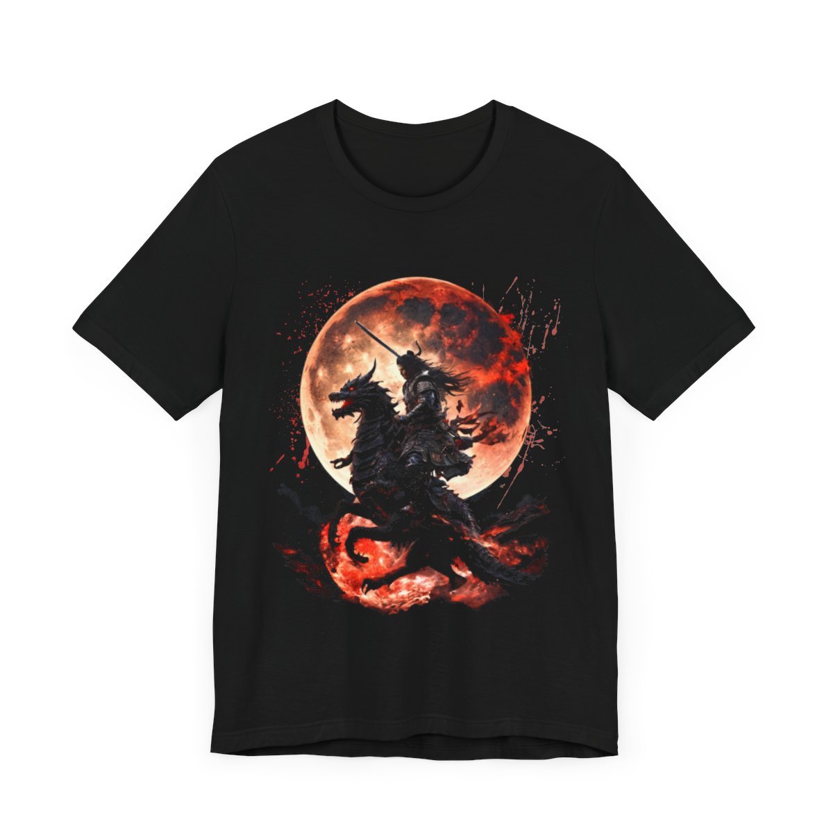 Dragon Rider Riding Across a Blood red Moon Unisex Jersey Short Sleeve Tee - Image 4