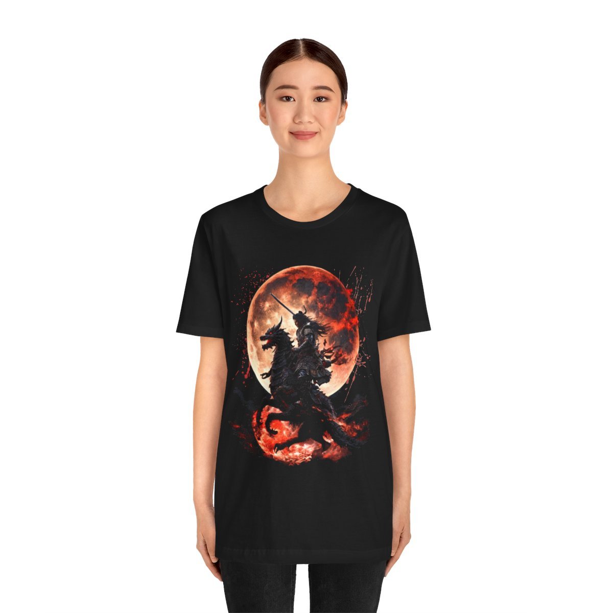 Dragon Rider Riding Across a Blood red Moon Unisex Jersey Short Sleeve Tee - Image 12