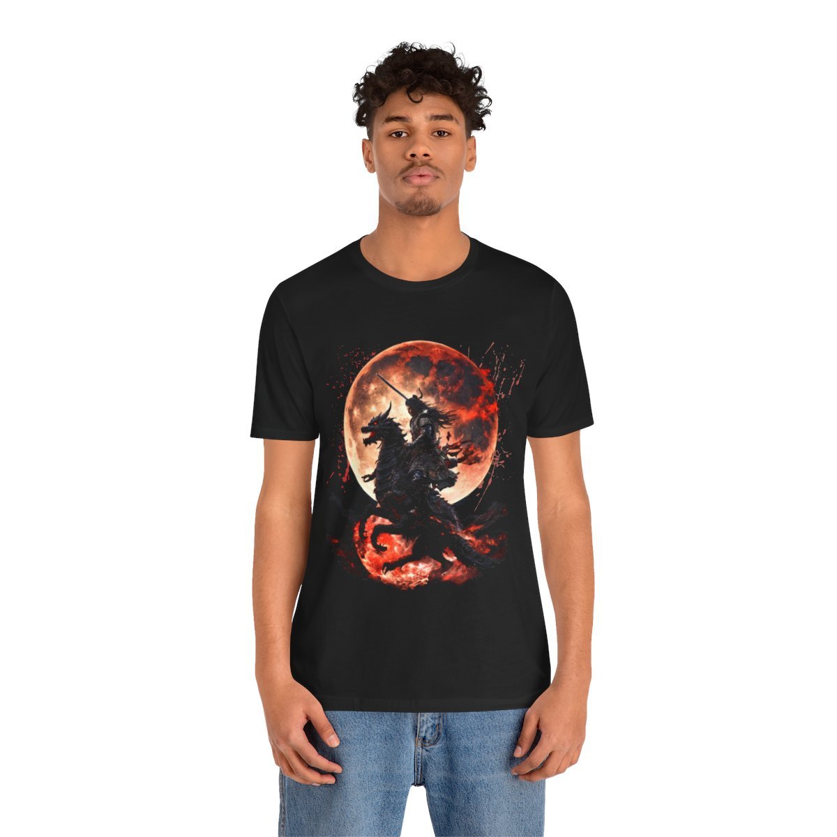 Dragon Rider Riding Across a Blood red Moon Unisex Jersey Short Sleeve Tee - Image 13