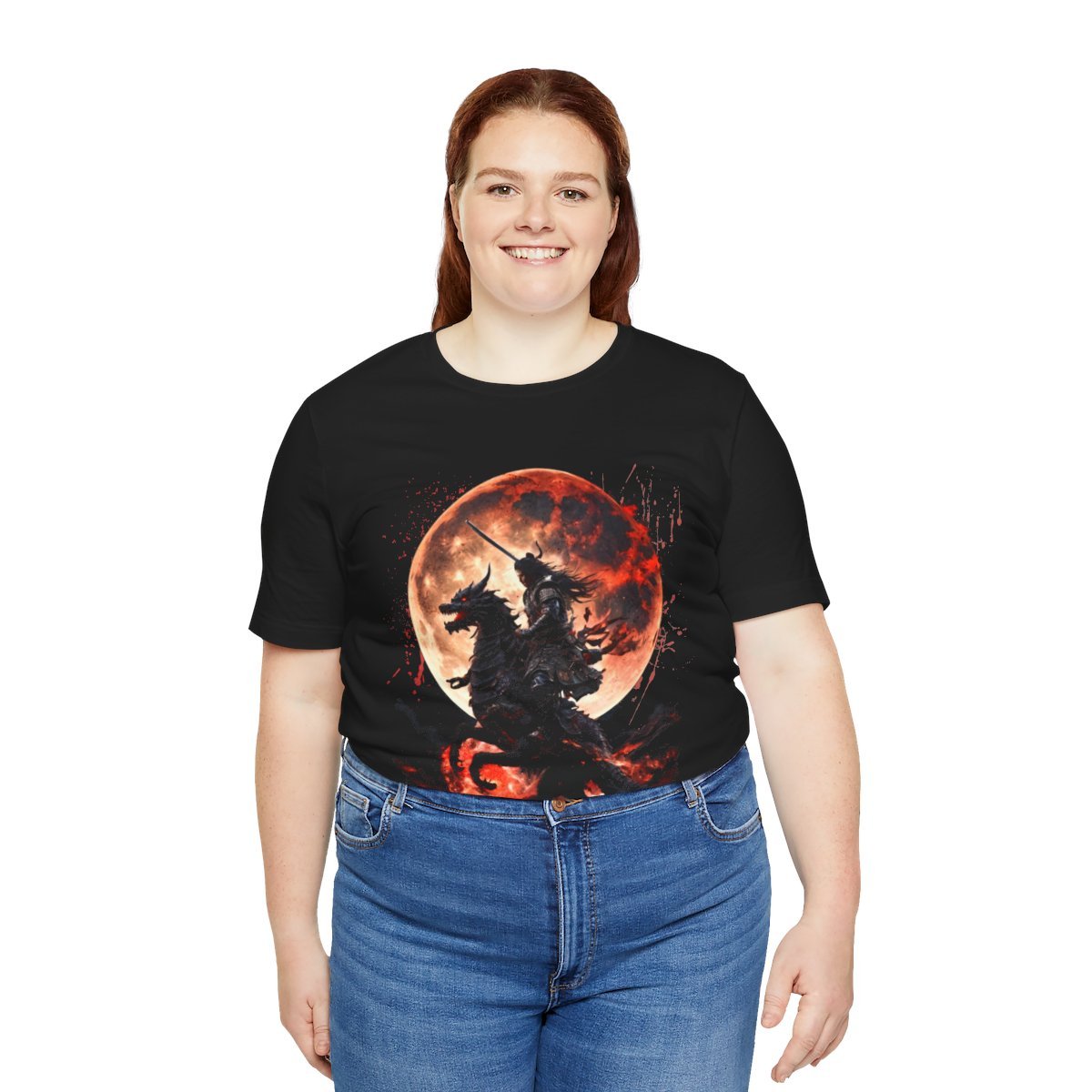 Dragon Rider Riding Across a Blood red Moon Unisex Jersey Short Sleeve Tee - Image 15