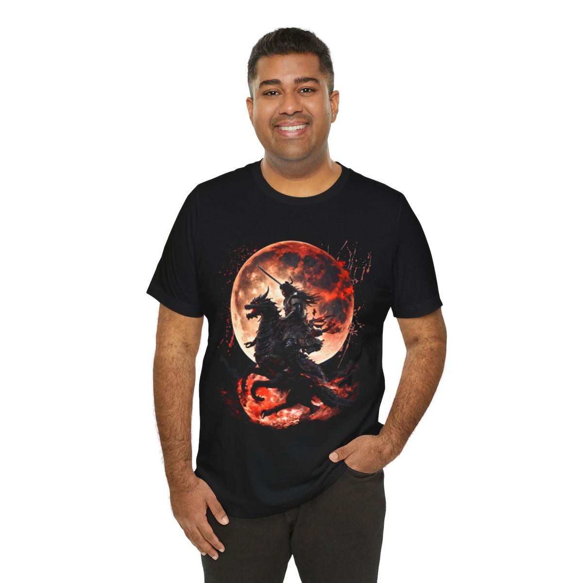 Dragon Rider Riding Across a Blood red Moon Unisex Jersey Short Sleeve Tee - Image 16