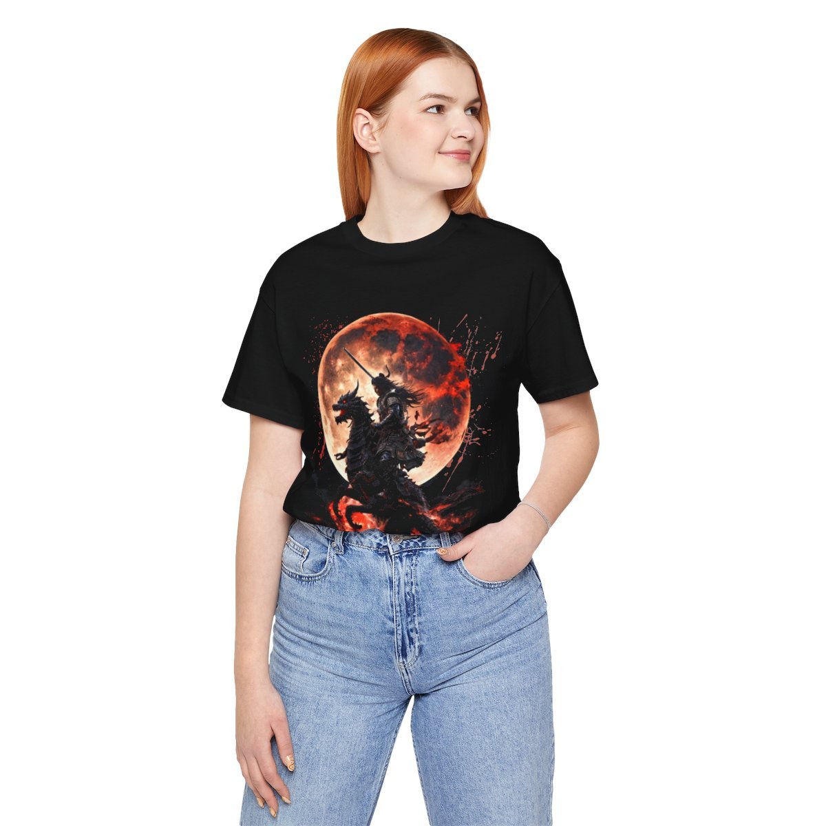 Dragon Rider Riding Across a Blood red Moon Unisex Jersey Short Sleeve Tee - Image 18