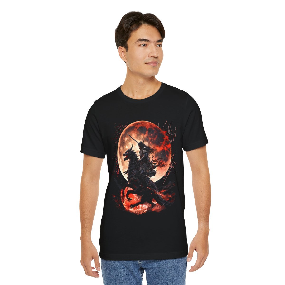 Dragon Rider Riding Across a Blood red Moon Unisex Jersey Short Sleeve Tee - Image 20