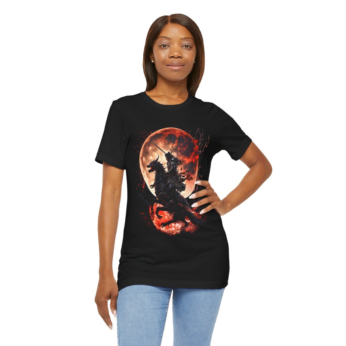 Dragon Rider Riding Across a Blood red Moon Unisex Jersey Short Sleeve Tee - Image 22