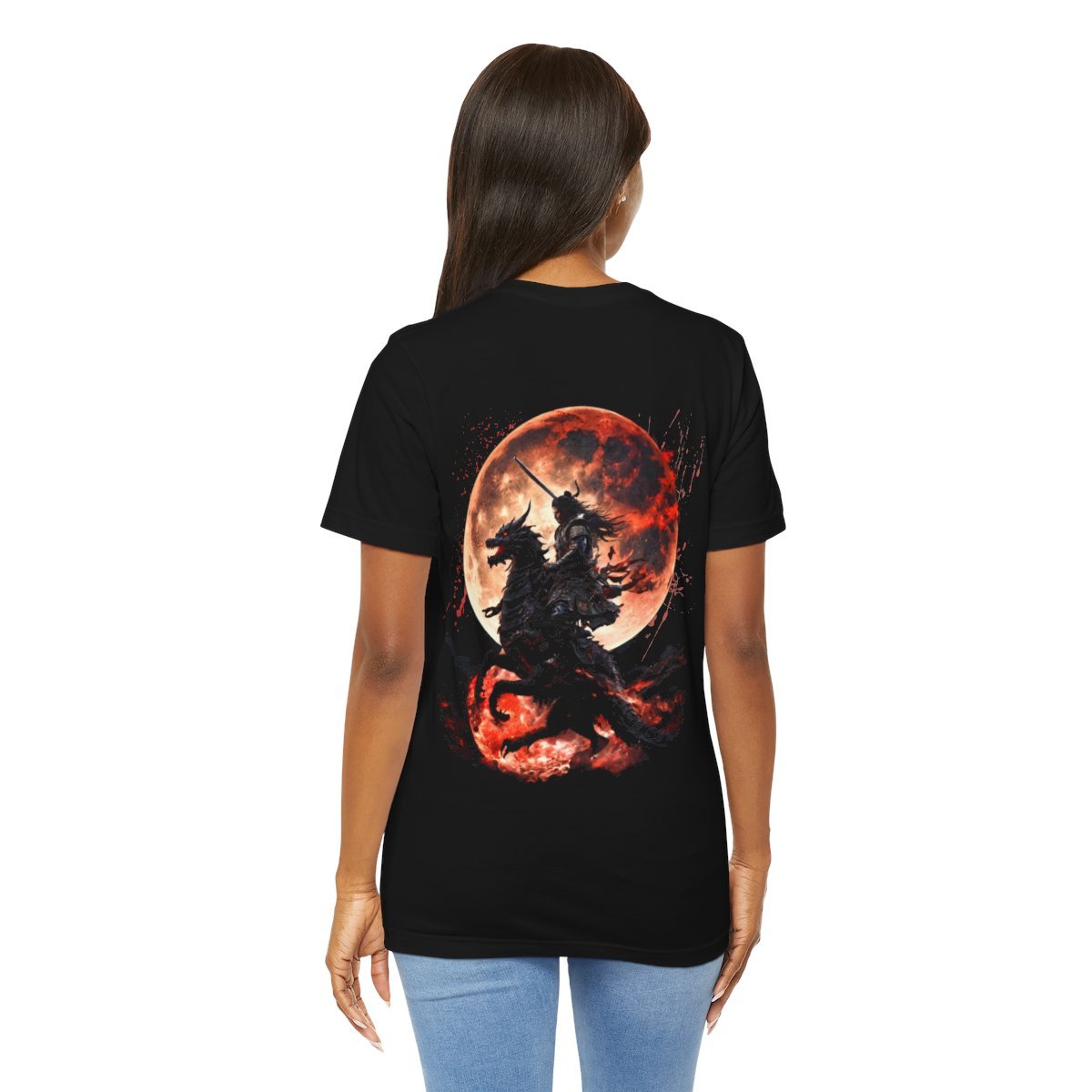 Dragon Rider Riding Across a Blood red Moon Unisex Jersey Short Sleeve Tee - Image 23