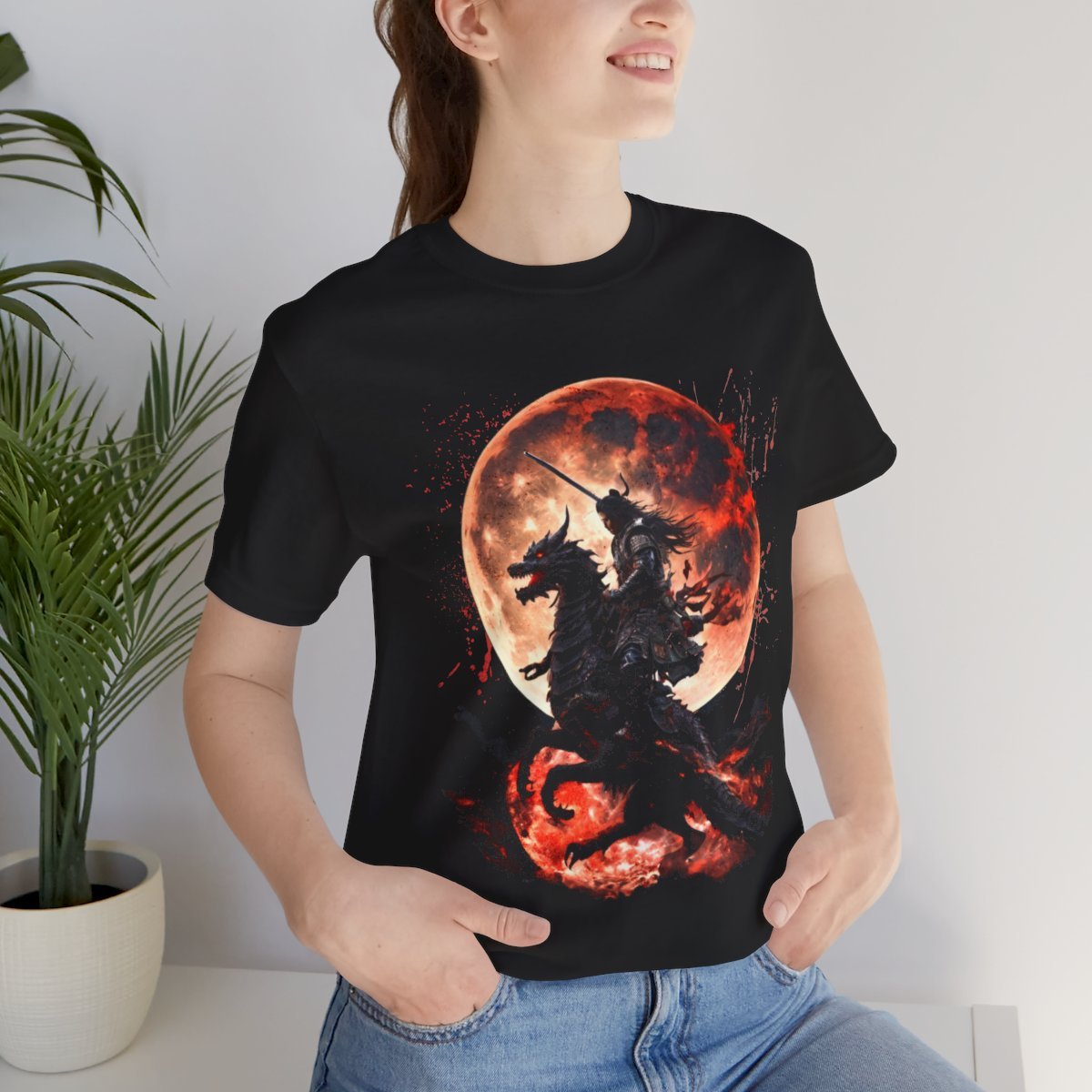 Dragon Rider Riding Across a Blood red Moon Unisex Jersey Short Sleeve Tee - Image 24