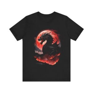 Black Dragon Flying over a Blood Red Moon (Unisex Jersey Short Sleeve Tee)