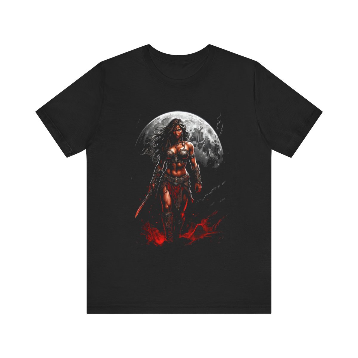 Kaida Black over a Blood Red Moon (Unisex Jersey Short Sleeve Tee) - Image 2