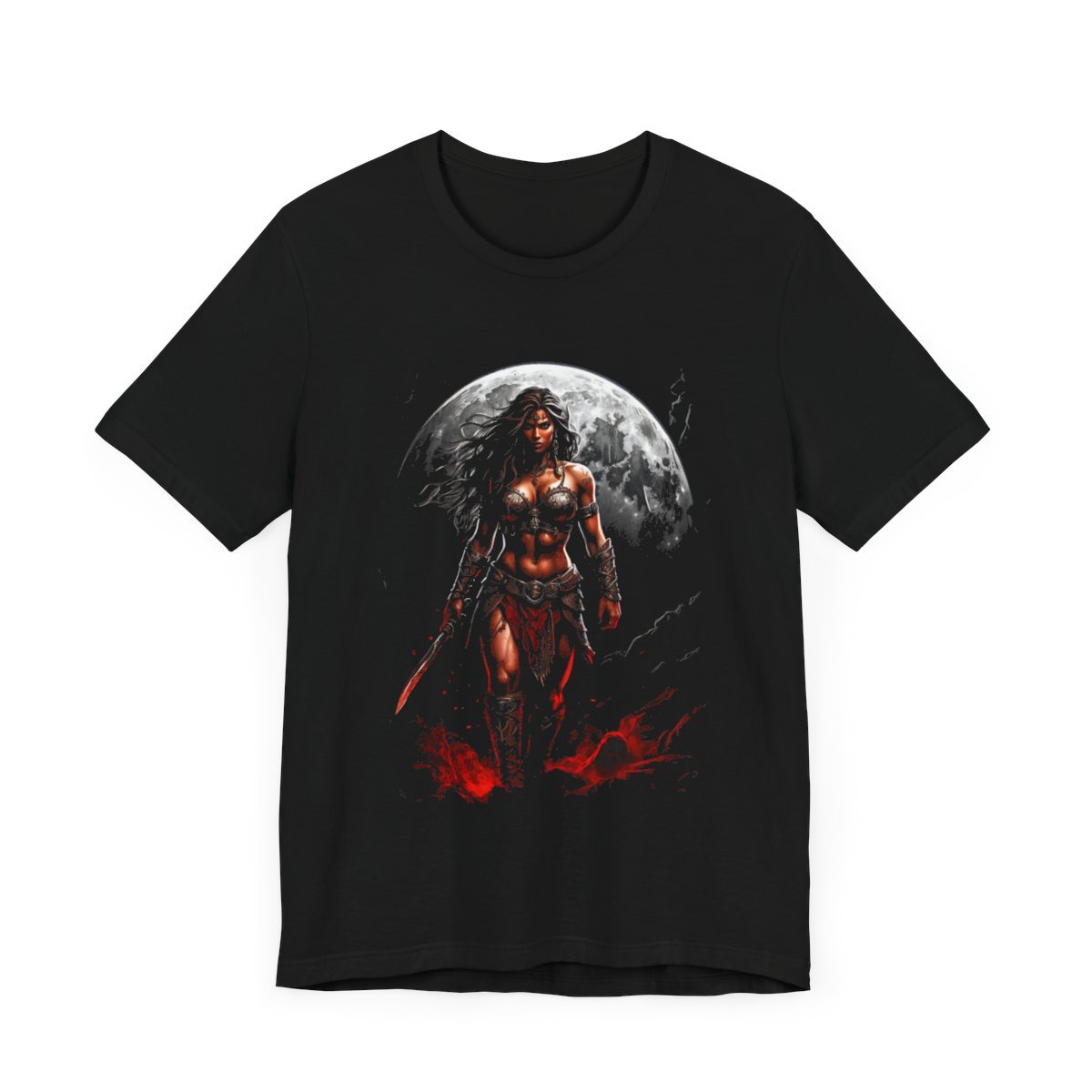 Kaida Black over a Blood Red Moon (Unisex Jersey Short Sleeve Tee) - Image 3