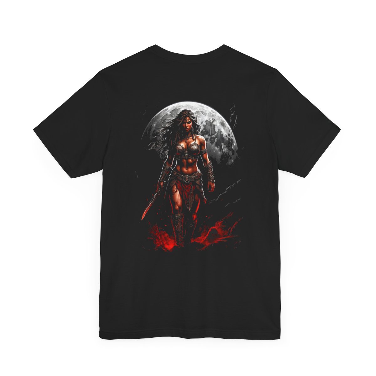 Kaida Black over a Blood Red Moon (Unisex Jersey Short Sleeve Tee) - Image 4