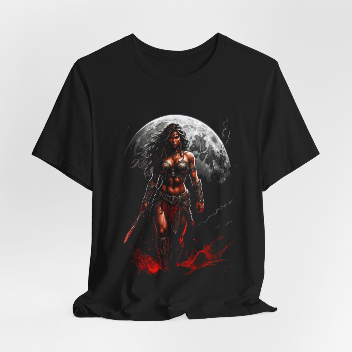 Kaida Black over a Blood Red Moon (Unisex Jersey Short Sleeve Tee) - Image 6