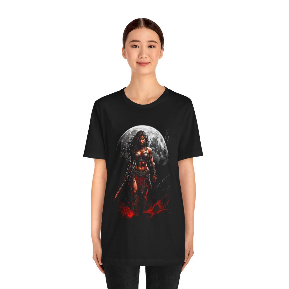 Kaida Black over a Blood Red Moon (Unisex Jersey Short Sleeve Tee) - Image 11