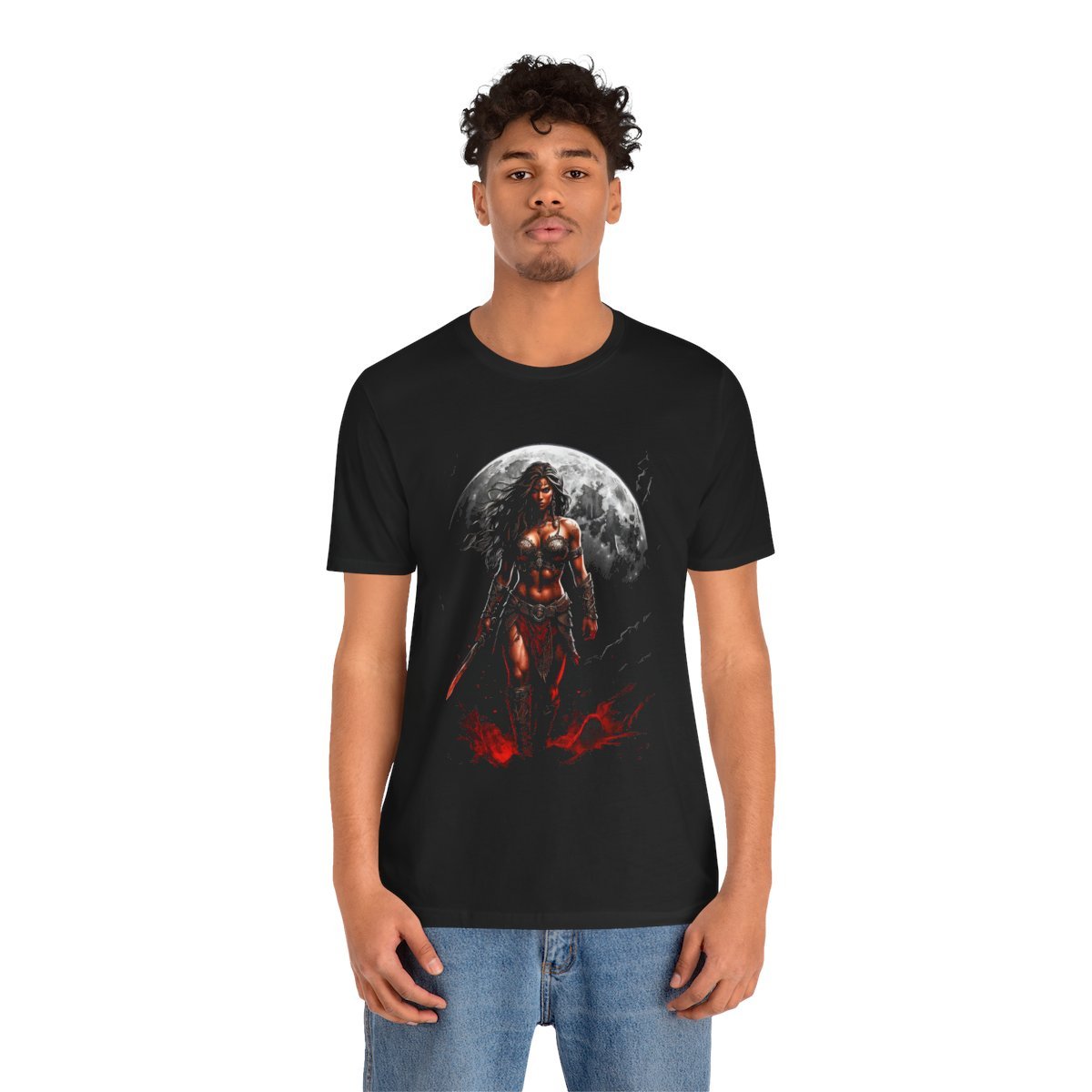 Kaida Black over a Blood Red Moon (Unisex Jersey Short Sleeve Tee) - Image 12