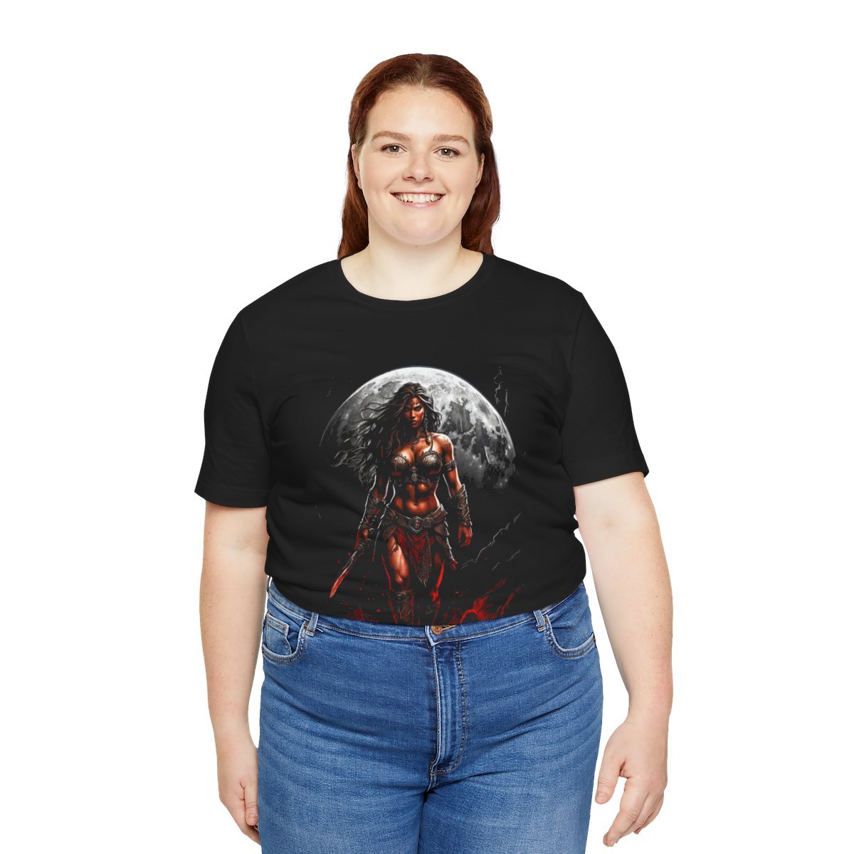 Kaida Black over a Blood Red Moon (Unisex Jersey Short Sleeve Tee) - Image 15