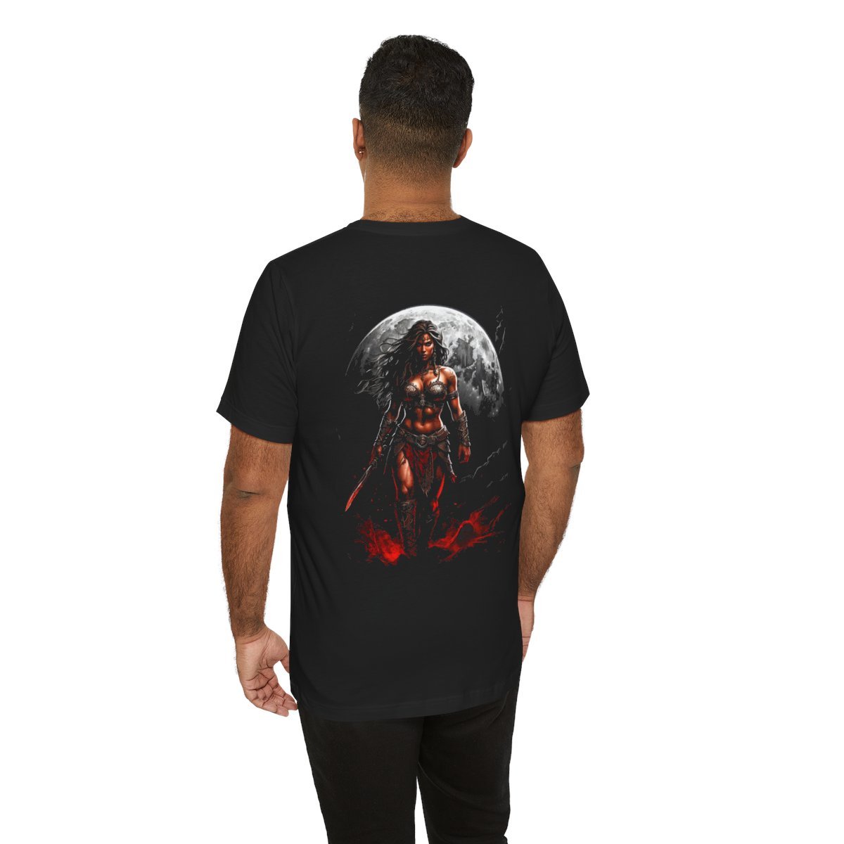 Kaida Black over a Blood Red Moon (Unisex Jersey Short Sleeve Tee) - Image 17