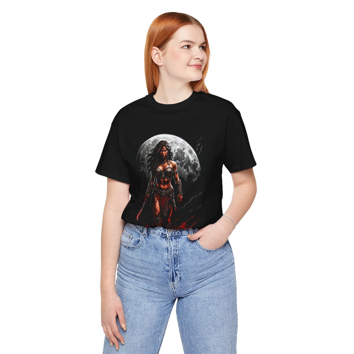 Kaida Black over a Blood Red Moon (Unisex Jersey Short Sleeve Tee) - Image 18