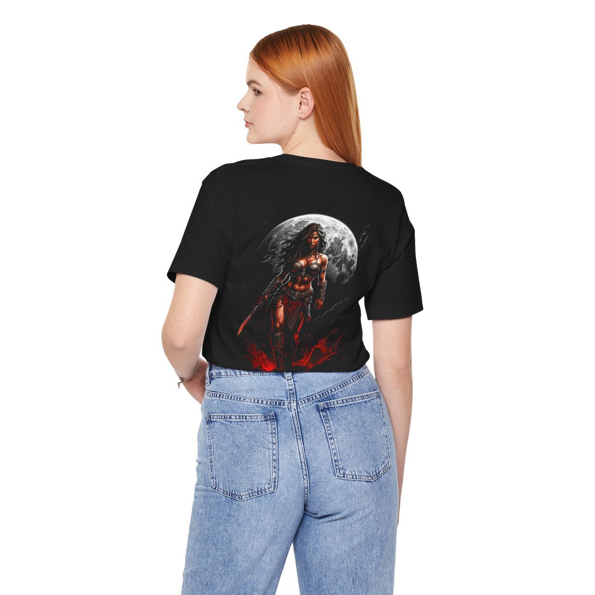 Kaida Black over a Blood Red Moon (Unisex Jersey Short Sleeve Tee) - Image 19